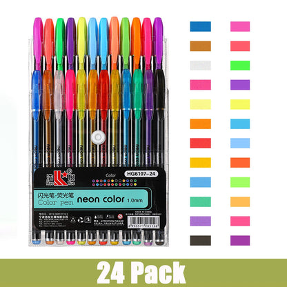 Glitter Neon Gel Pens - Sets of 24, 35, 48, or 60 Colored Metallic Glitter Pens