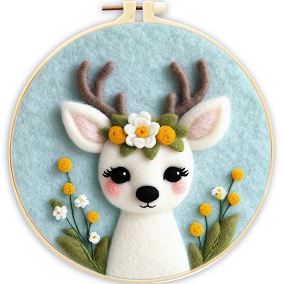 Funny Deer Fox Animal Needle Felting Kit Wool Felting Handmade Felt Needle Set Accessories Craft Paintings Gift
