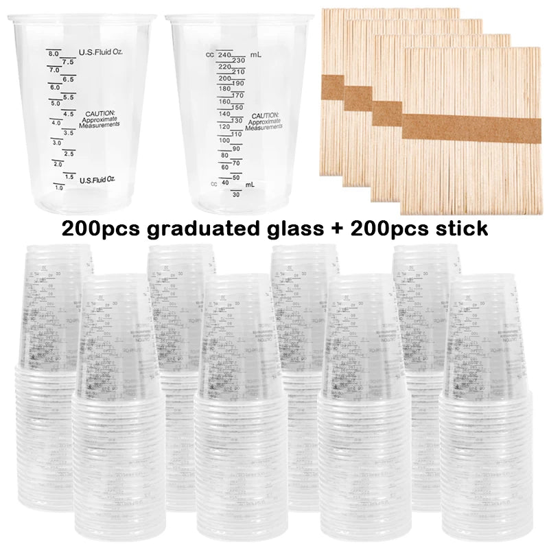 8oz Disposable Plastic Measuring Cups with Stirring Sticks for Epoxy Resin Mixing or Candle Wax Dying