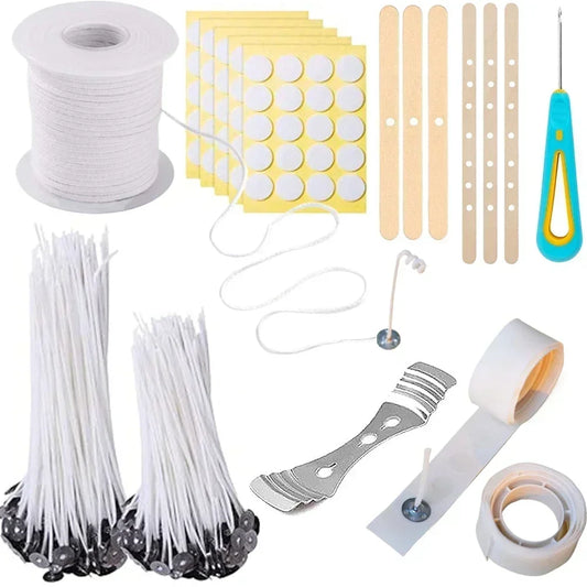 Candle Wicks Sets, Pre-Waxed Cotton Core Wicks with Base Stickers - Handmade Candle Making Tools