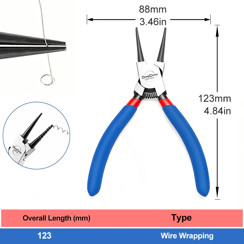 Wire wrapping pliers with measurements and a close-up example