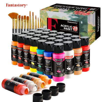 28 Colors Acrylic Paint Set With 12 Brushes