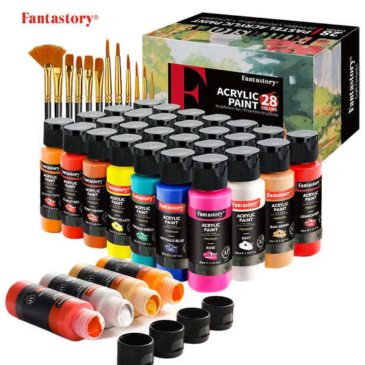 28 Colors Acrylic Paint Set With 12 Brushes