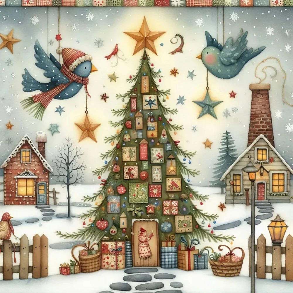 Diamond Art Christmas Tree Kits - Round and Various Sizes