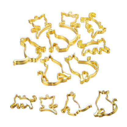 5Pcs/Gold Color Alloy - Hallow Cat Molds for UV Resin -  Handmade Jewelry Making Accessory