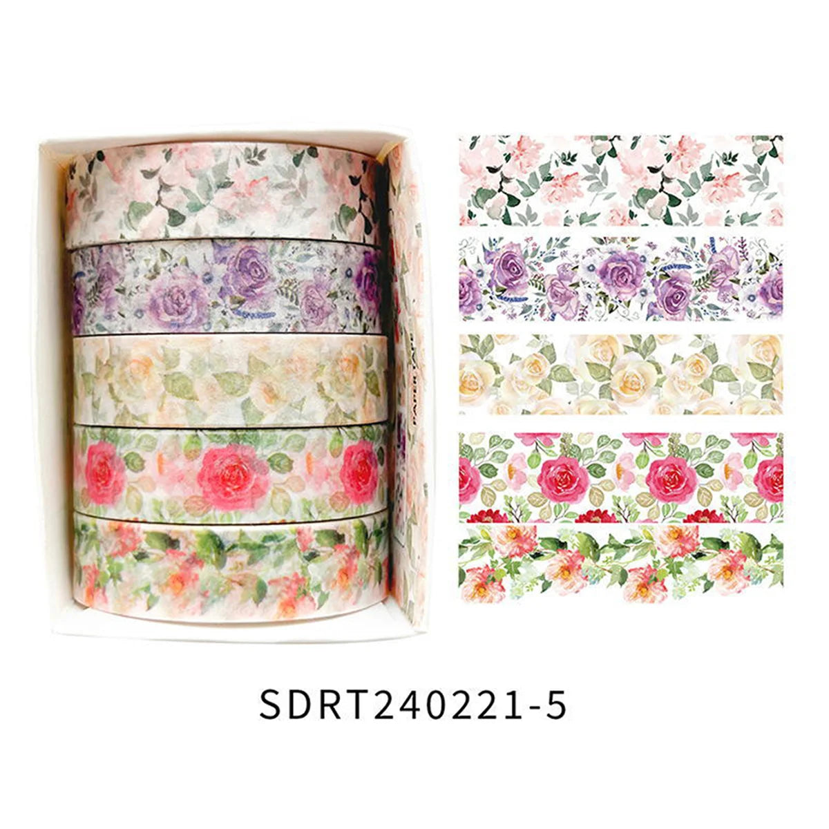 5 Rolls of Flower Washi Tape, Decorative tape for craft projects