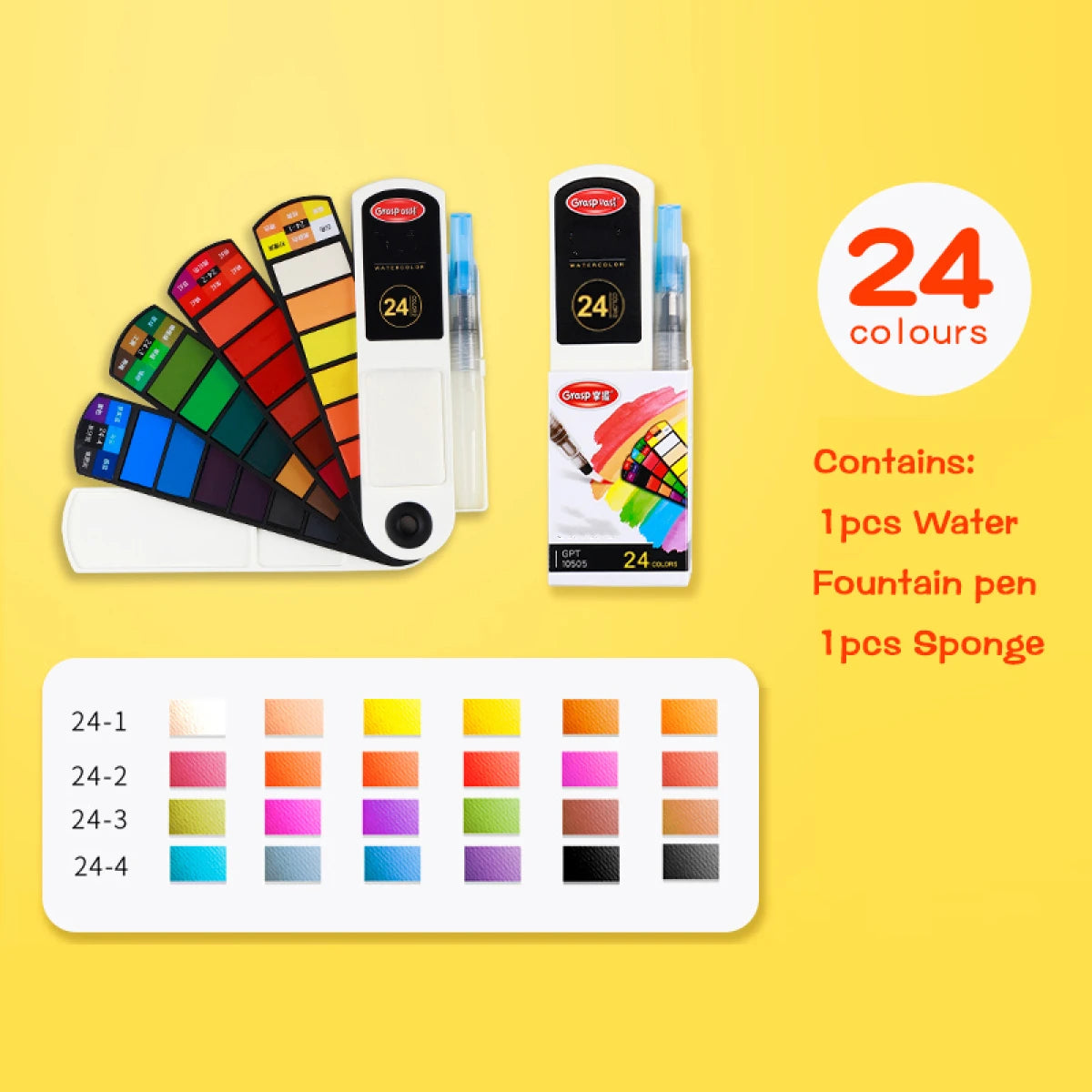 Foldable Travel Watercolor Set With Water Brush Pen - 18/24/36 colors