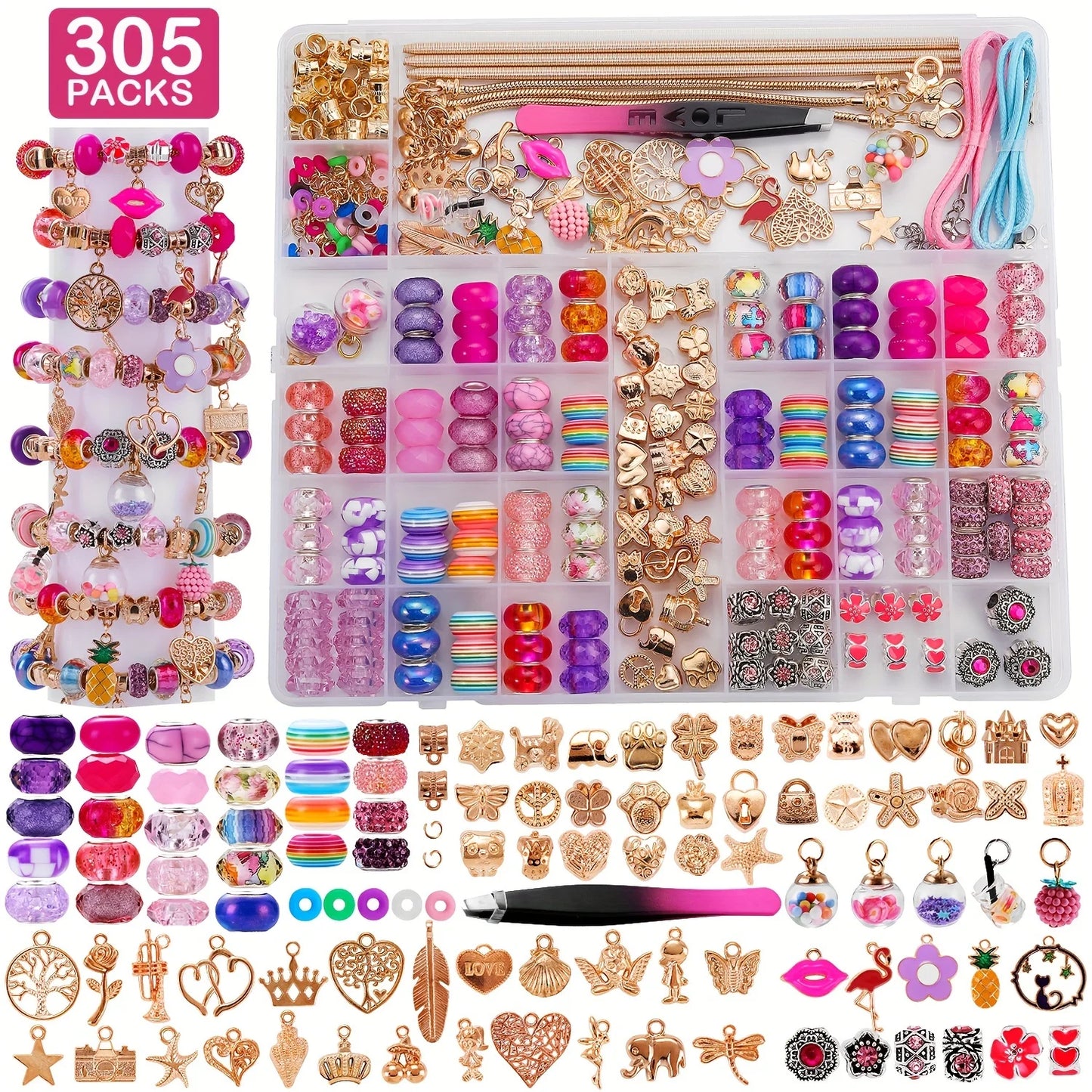 305 Pcs Charm Bracelet Making Kit, Beads for Friendship Bracelets or Necklaces