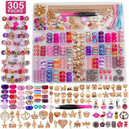 305 Pcs Charm Bracelet Making Kit, Beads for Friendship Bracelets or Necklaces