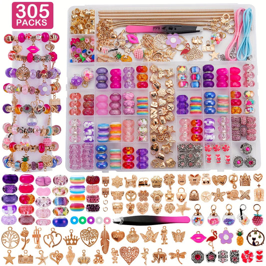 305 Pcs Charm Bracelet Making Kit, Beads for Friendship Bracelets or Necklaces
