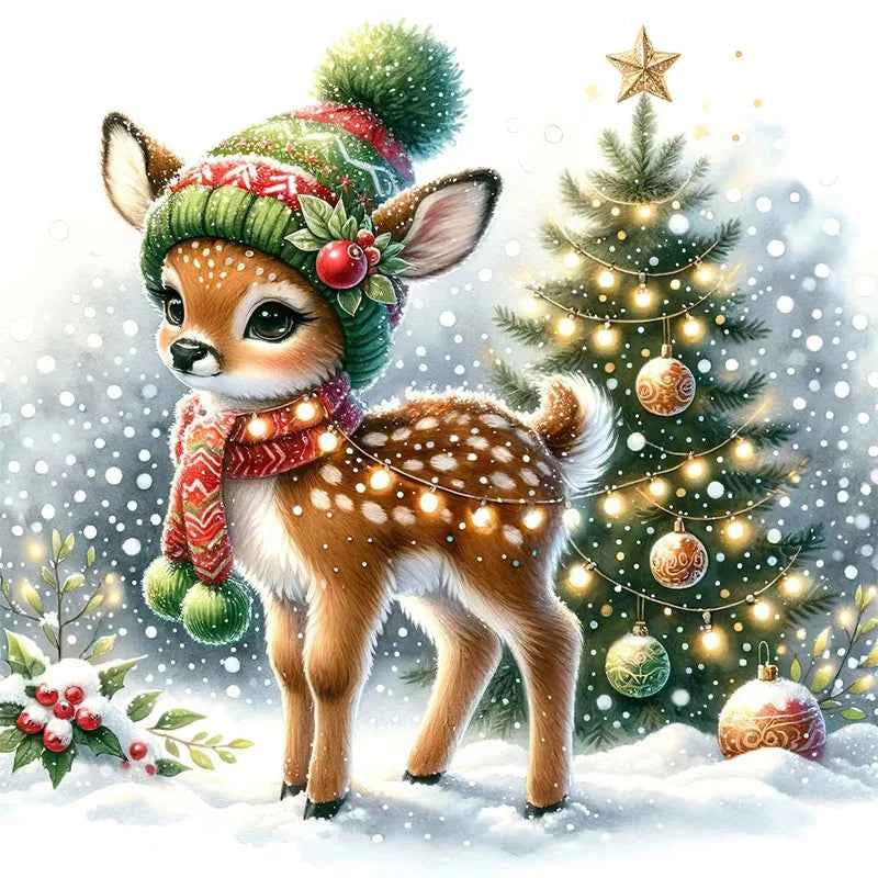 Christmas Animals Stamped Cross Stitch Kit – 11CT Printed Canvas, 6 Designs, 30 or 40 cm