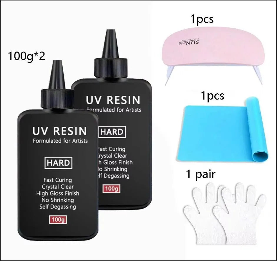 UV Resin-100/500g  Crystal Clear Ultraviolet Curing UV Resin Kit with Light for Jewelry Making