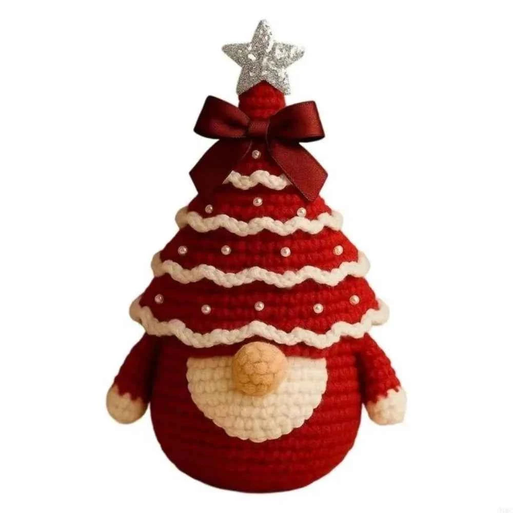 Crochet Christmas Tree Gnome Kit – DIY Ornament Set with Step-by-Step Guide, 5 Colors