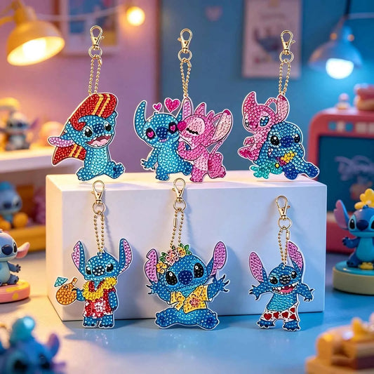 Kids' 5D Diamond Painting Keychain Kit, 6 Cartoon Characters