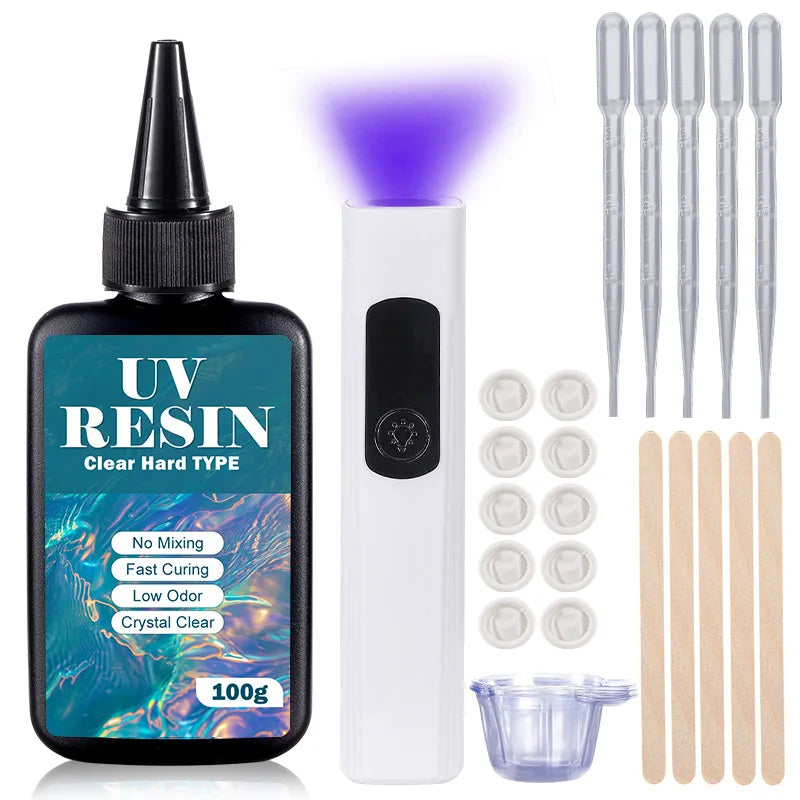UV Resin Kit with Light, Crystal Clear Ultraviolet Curing UV Resin for Jewelry Making and Molds Casting