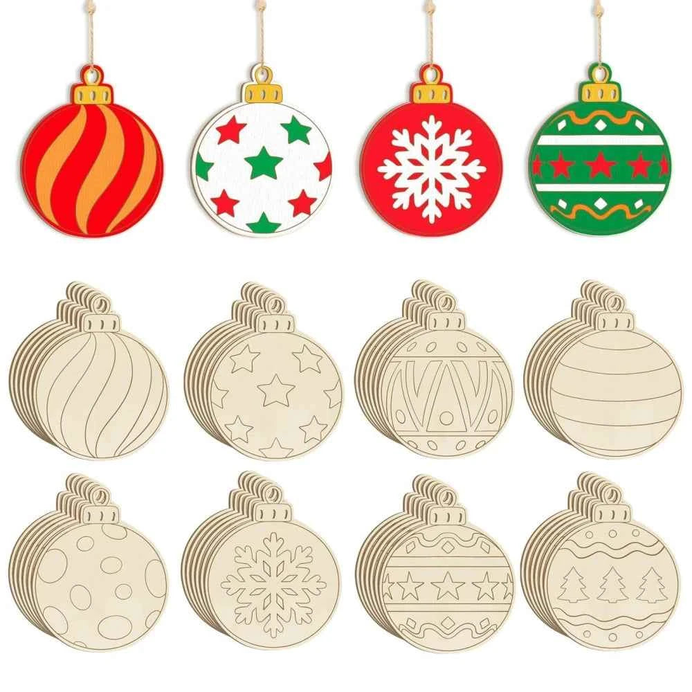 Paintable Blank Wooden Christmas Ball Ornaments – DIY Decorating Pack of 8, 16 or 24