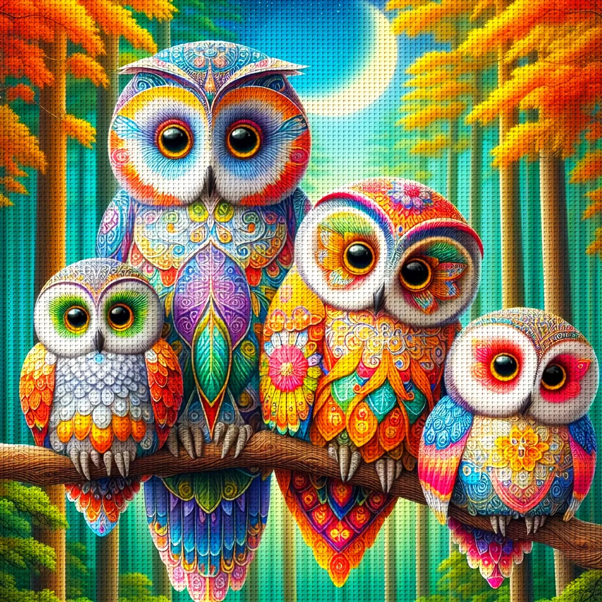 The Owl Family Cross Stitch Kit - 40x40cm or 50x50cm