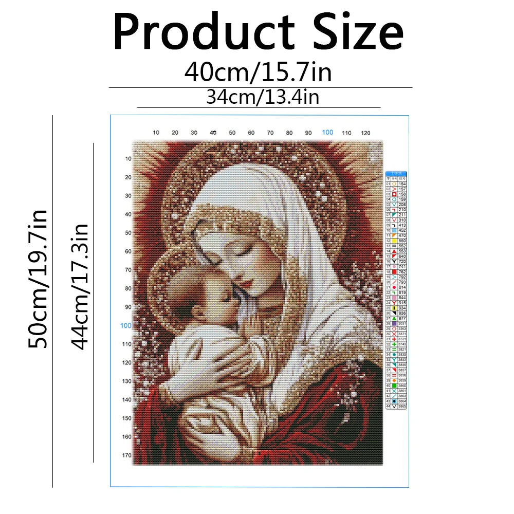Madonna & Child Cross Stitch Kit – 11CT Religious Portrait, 30x40 or 40x50 cm