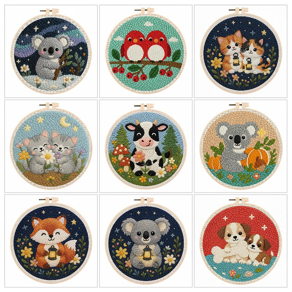Animal Punch Needle Kits - for Kids and Beginners - 20x20cm