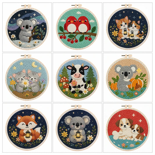 Animal Punch Needle Kits - for Kids and Beginners - 20x20cm