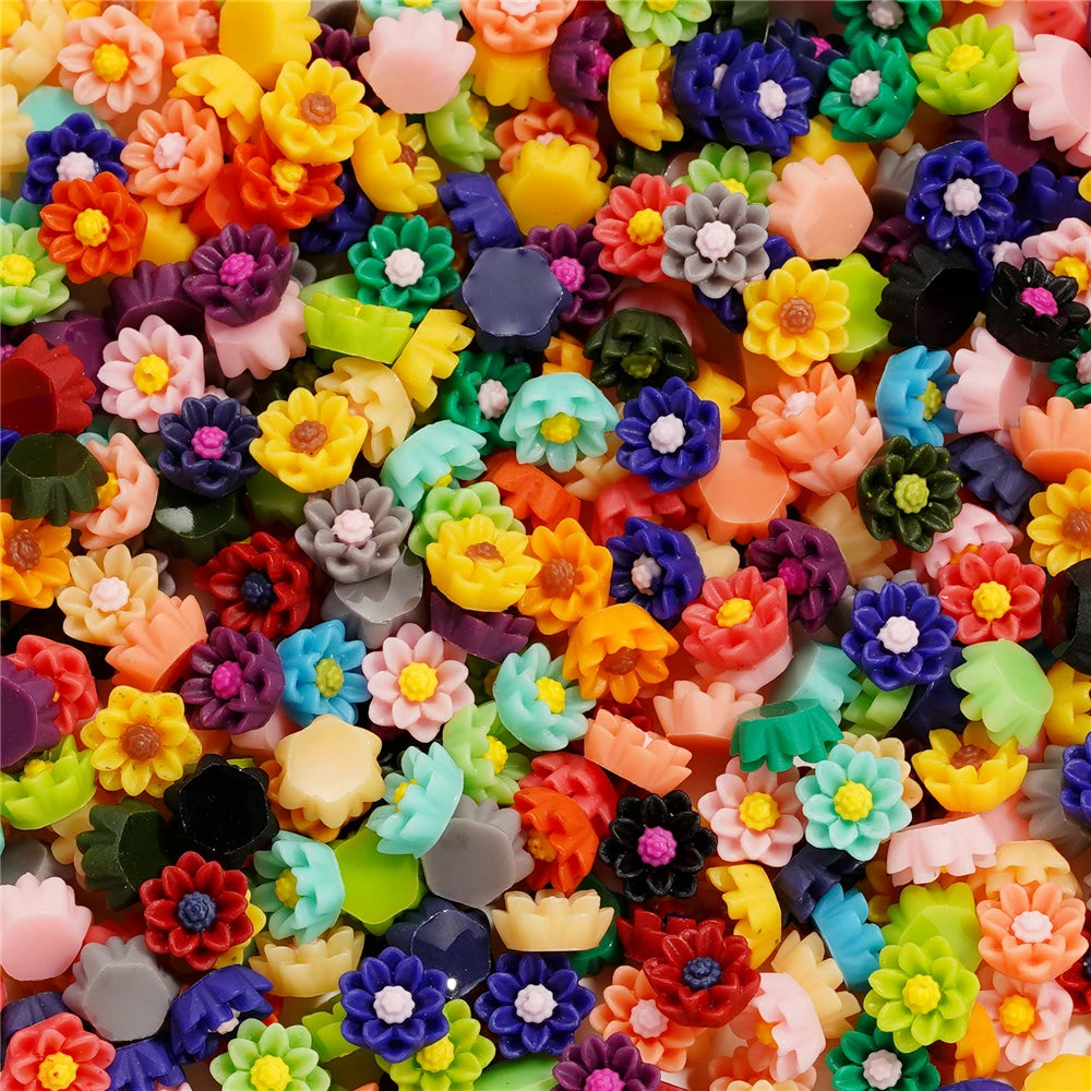 Mixed Flowers Resin Fillings for Jewelry Making - 100Pcs 6mm