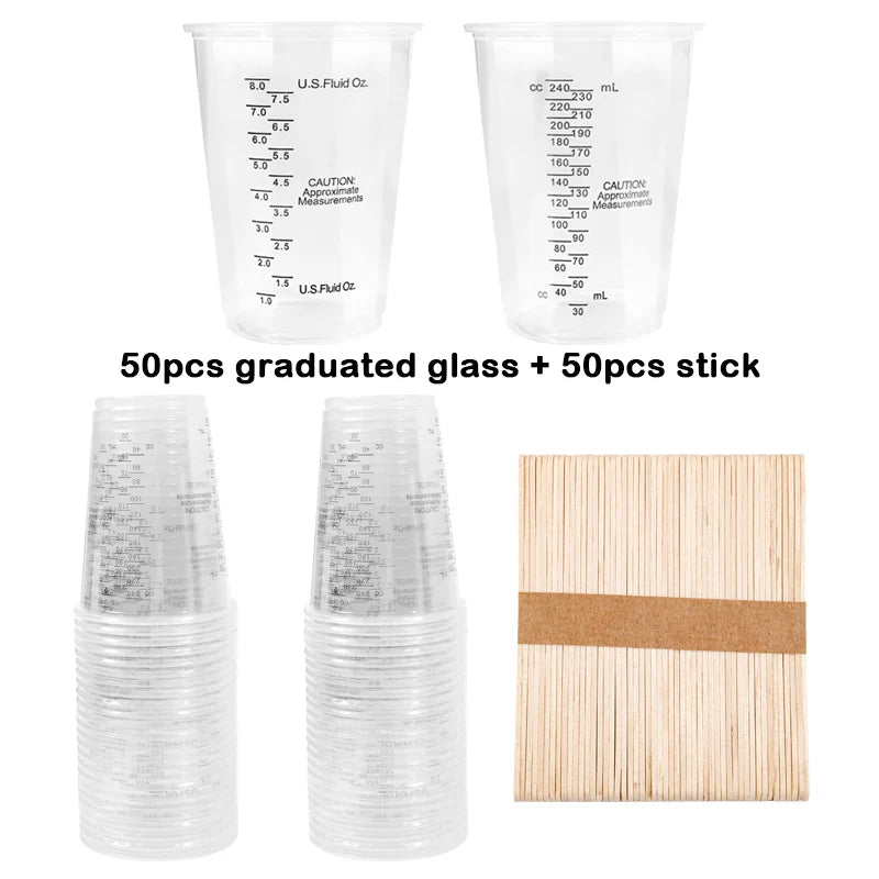 8oz Disposable Plastic Measuring Cups with Stirring Sticks for Epoxy Resin Mixing or Candle Wax Dying