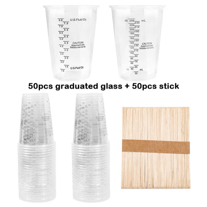 8oz Disposable Plastic Measuring Cups with Stirring Sticks for Epoxy Resin Mixing or Candle Wax Dying