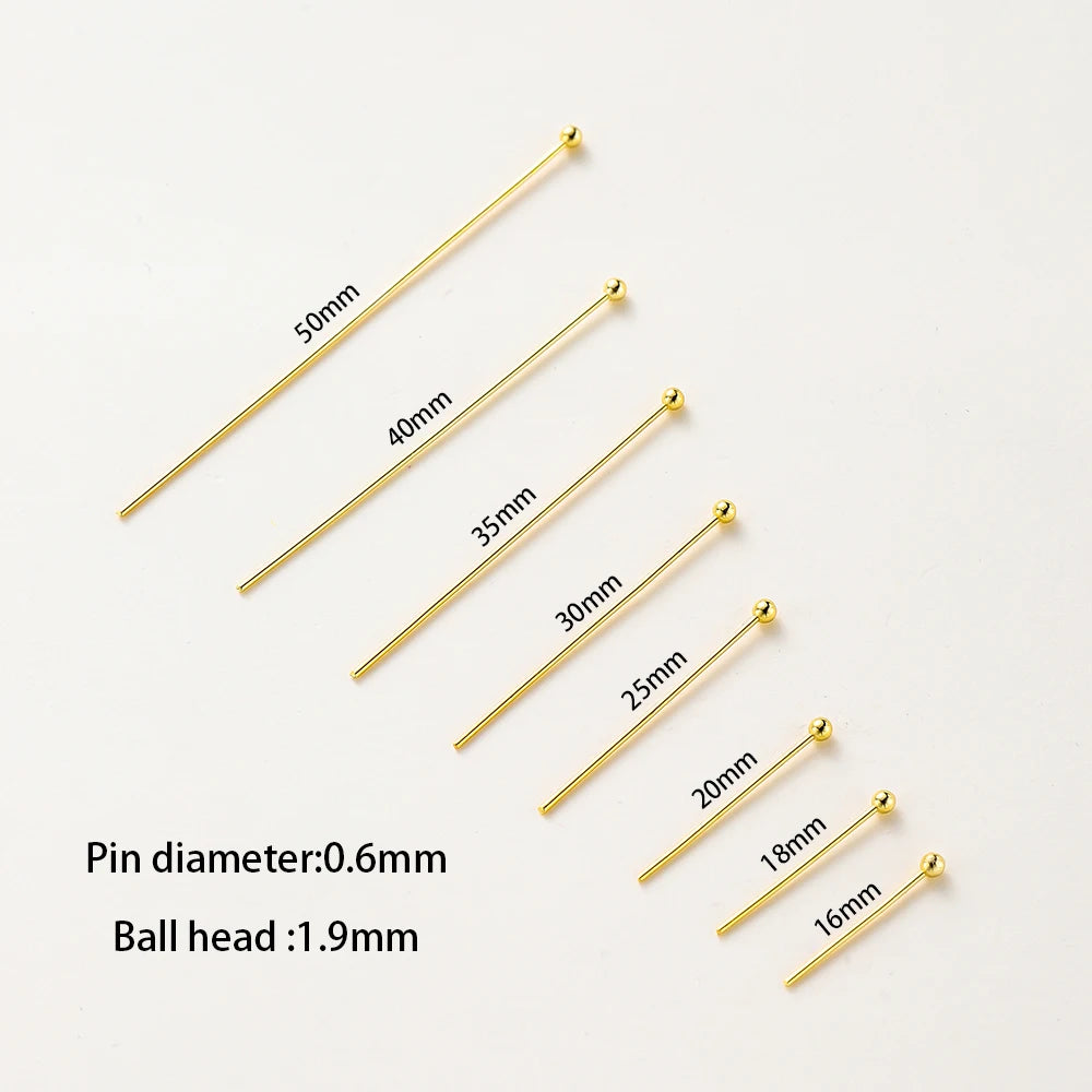 100pcs 16-50mm Flat Head, Ball and Eye Head Pins - Silver, Rhodium, Platinum and Gold - Jewelry Making Findings