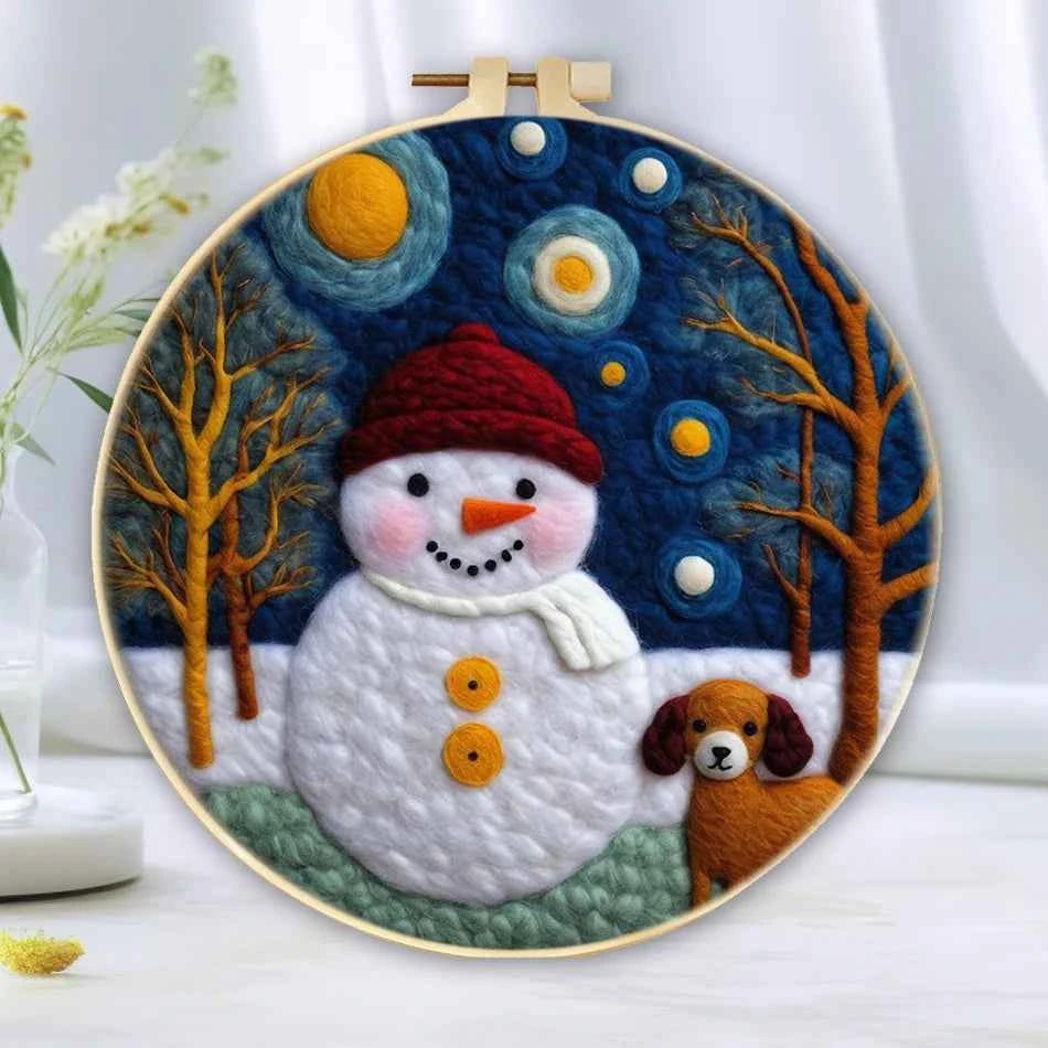 Winter Night Needle Felting Kit for Beginners – Snowman & Snowy Scenes, 20 cm, 6 Designs