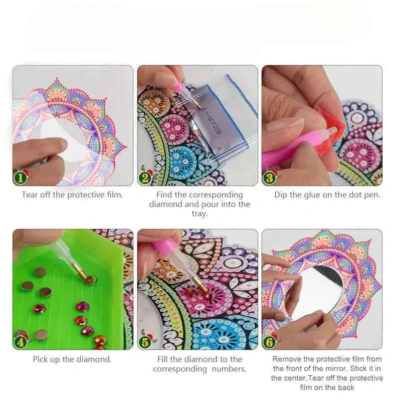 DIY Wooden Mandala Diamond Art Mirror, 19 x 19 cm