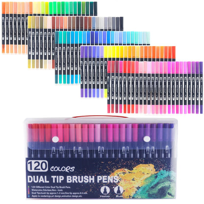 Dual-Tip Watercolor Brush Pens - Available in Sets of 12/24/36/48/60/72/100/120 Colors