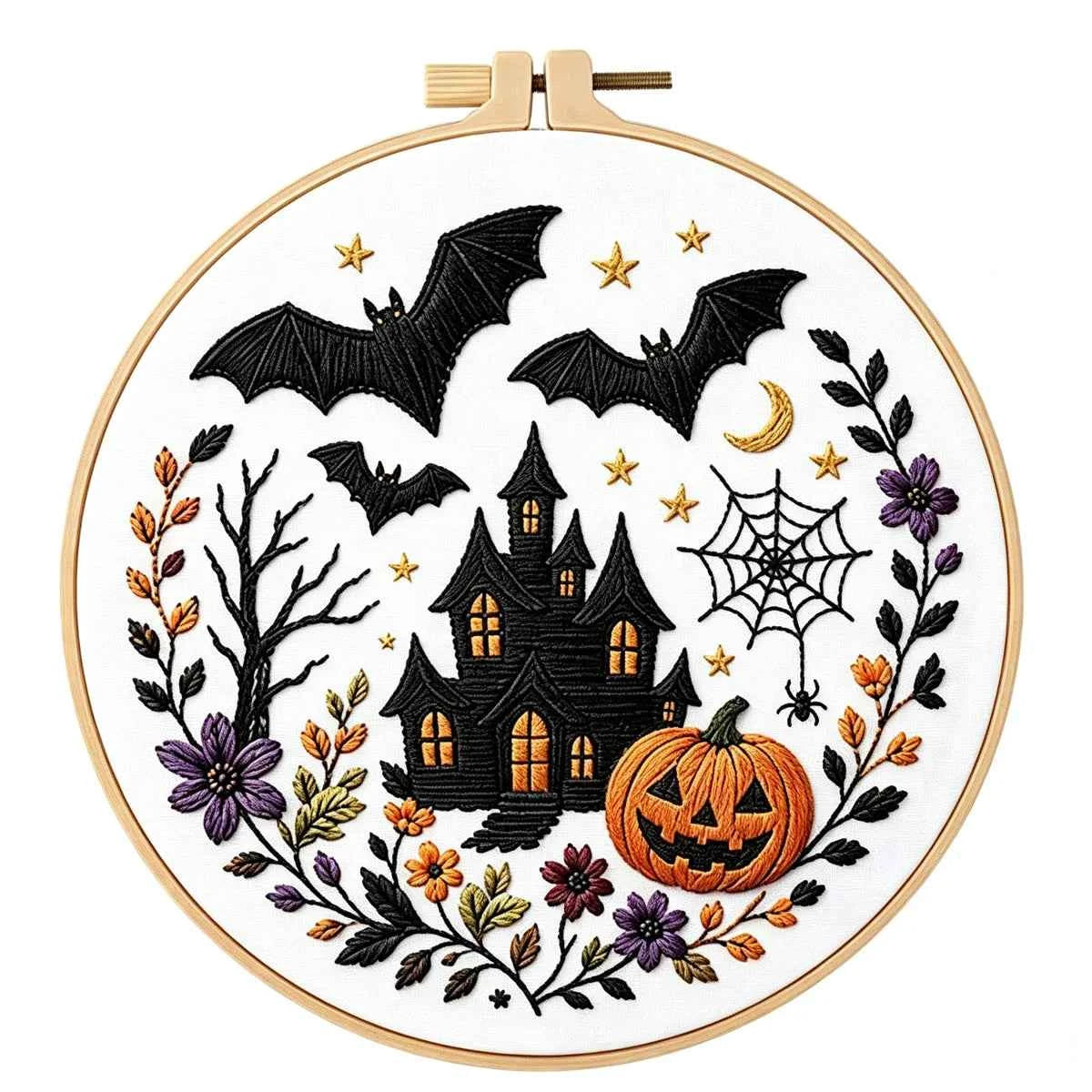 Halloween Embroidery Kit, Stamped Pattern with Thread and English Instructions