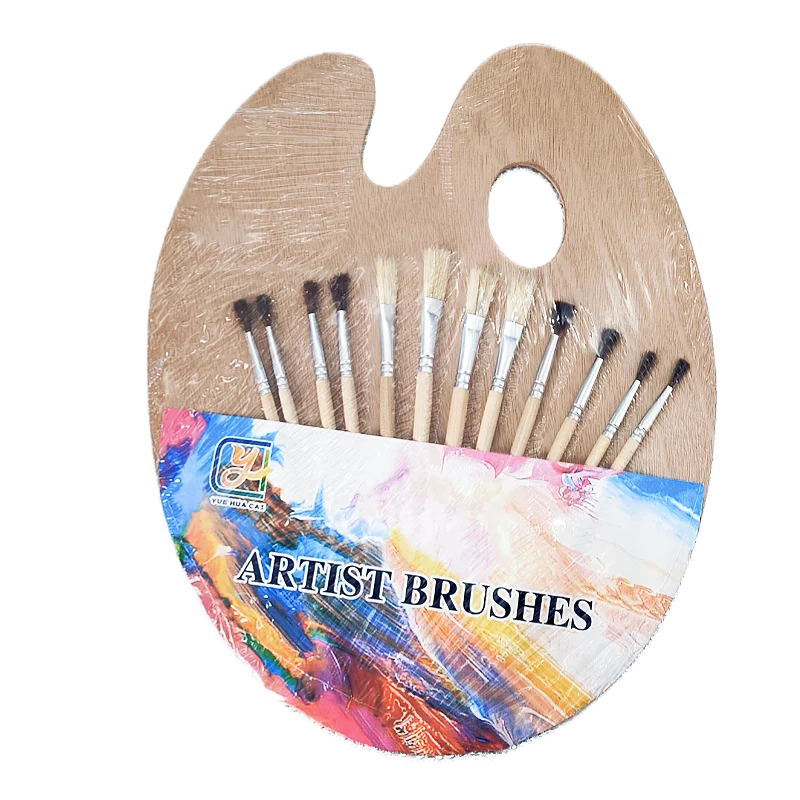 13Pcs Wooden Paint Brush Set, with Wood Palette