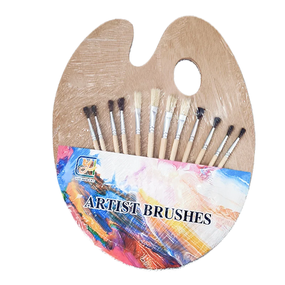 13Pcs Wooden Paint Brush Set, with Wood Palette