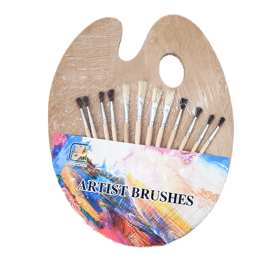 13Pcs Wooden Paint Brush Set, with Wood Palette