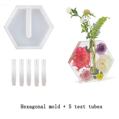 Hexagon Silicone Molds Flower Vase for Epoxy Resin