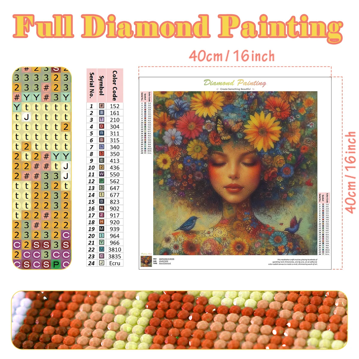 Diamond Art Painting - Flower Woman, Round or Square - Different Sizes Available