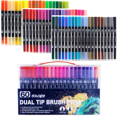 Dual-Tip Watercolor Brush Pens - Available in Sets of 12/24/36/48/60/72/100/120 Colors