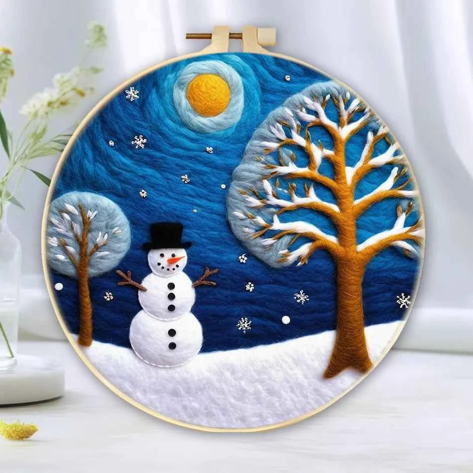 Winter Night Needle Felting Kit for Beginners – Snowman & Snowy Scenes, 20 cm, 6 Designs