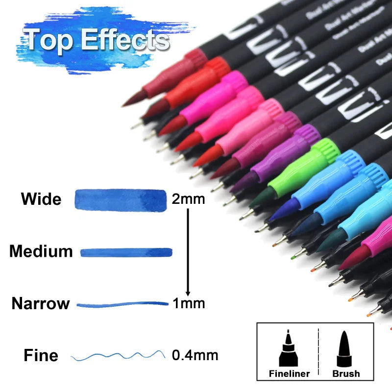 Dual-Tip Watercolor Brush Pens - Available in Sets of 12/24/36/48/60/72/100/120 Colors