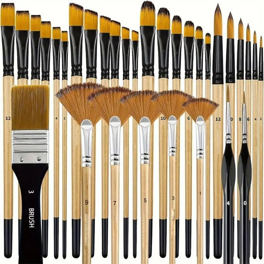 32Pcs Wooden Handle Nylon Bristles Paint Brush Set