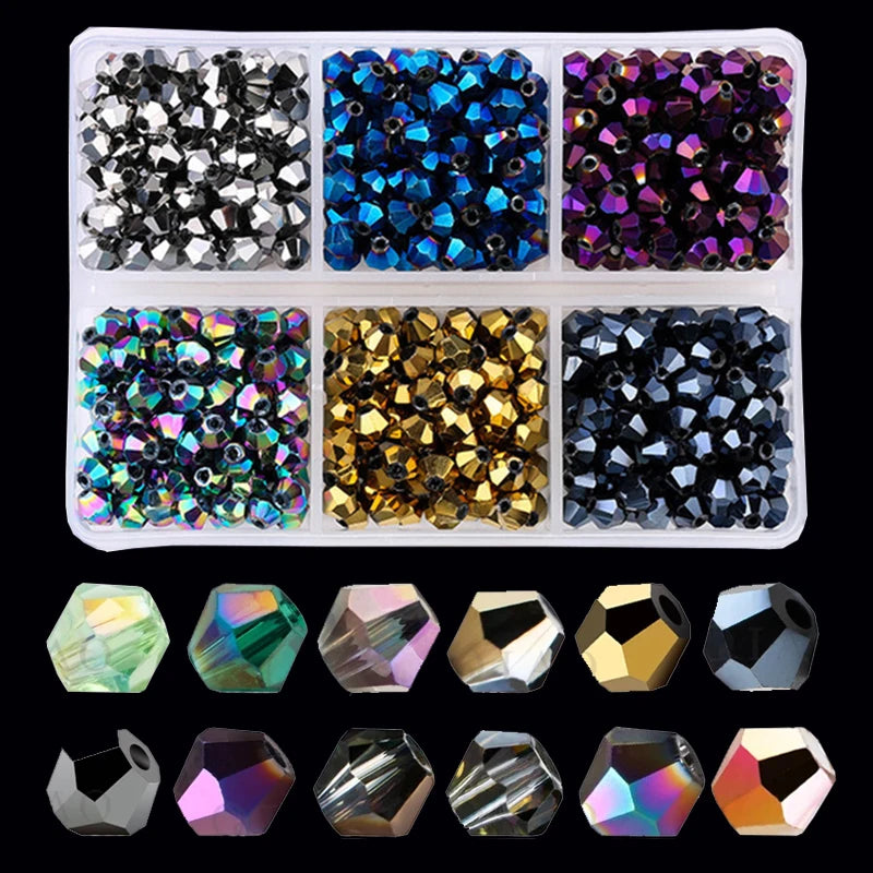 600PCS 4mm Plated Color Crystal Beads - Available in 6 Color Sets