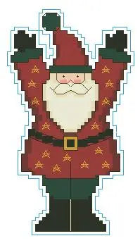 Red coated santa crossed stitched figure with his arms up