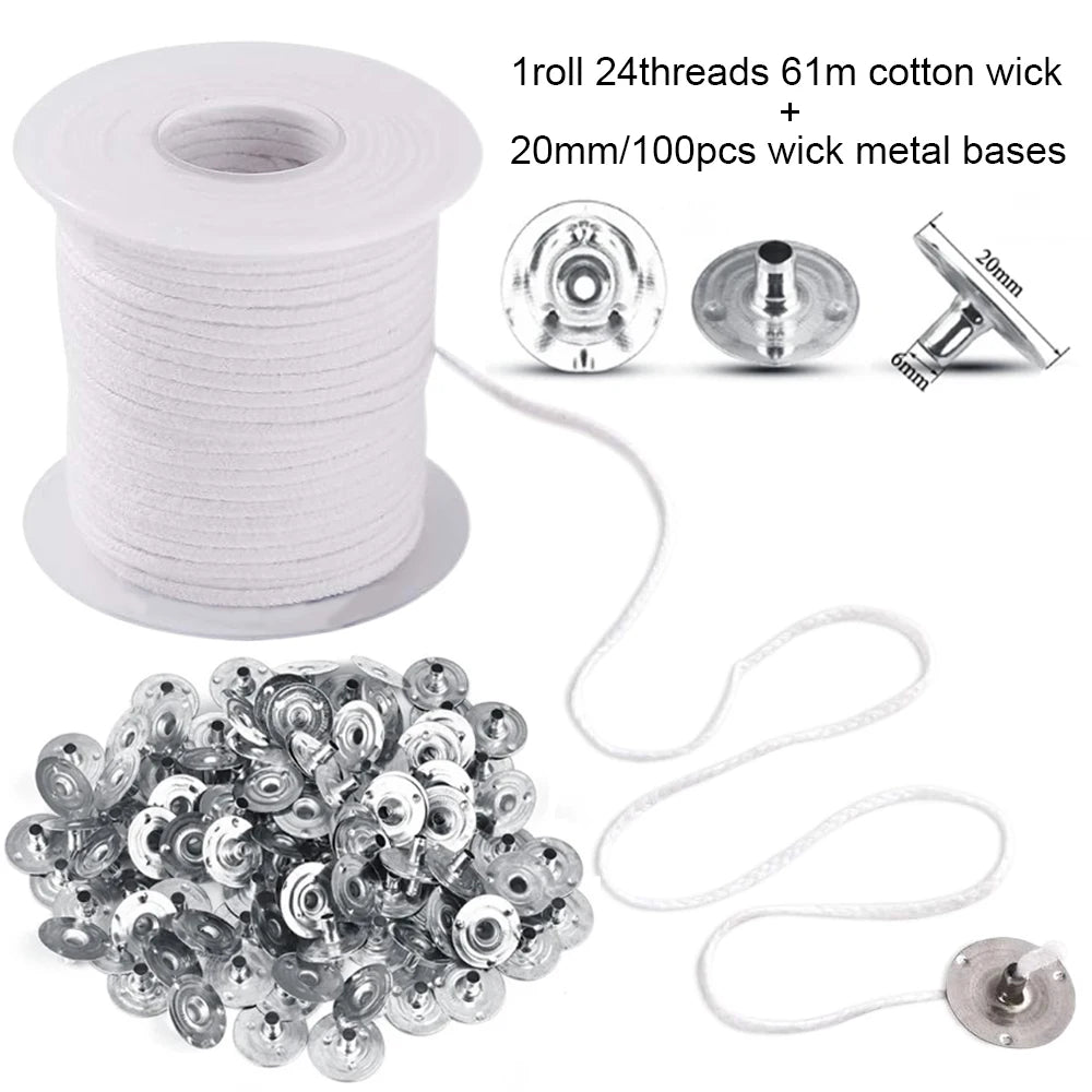 Candle Wicks Sets, Pre-Waxed Cotton Core Wicks with Base Stickers - Handmade Candle Making Tools