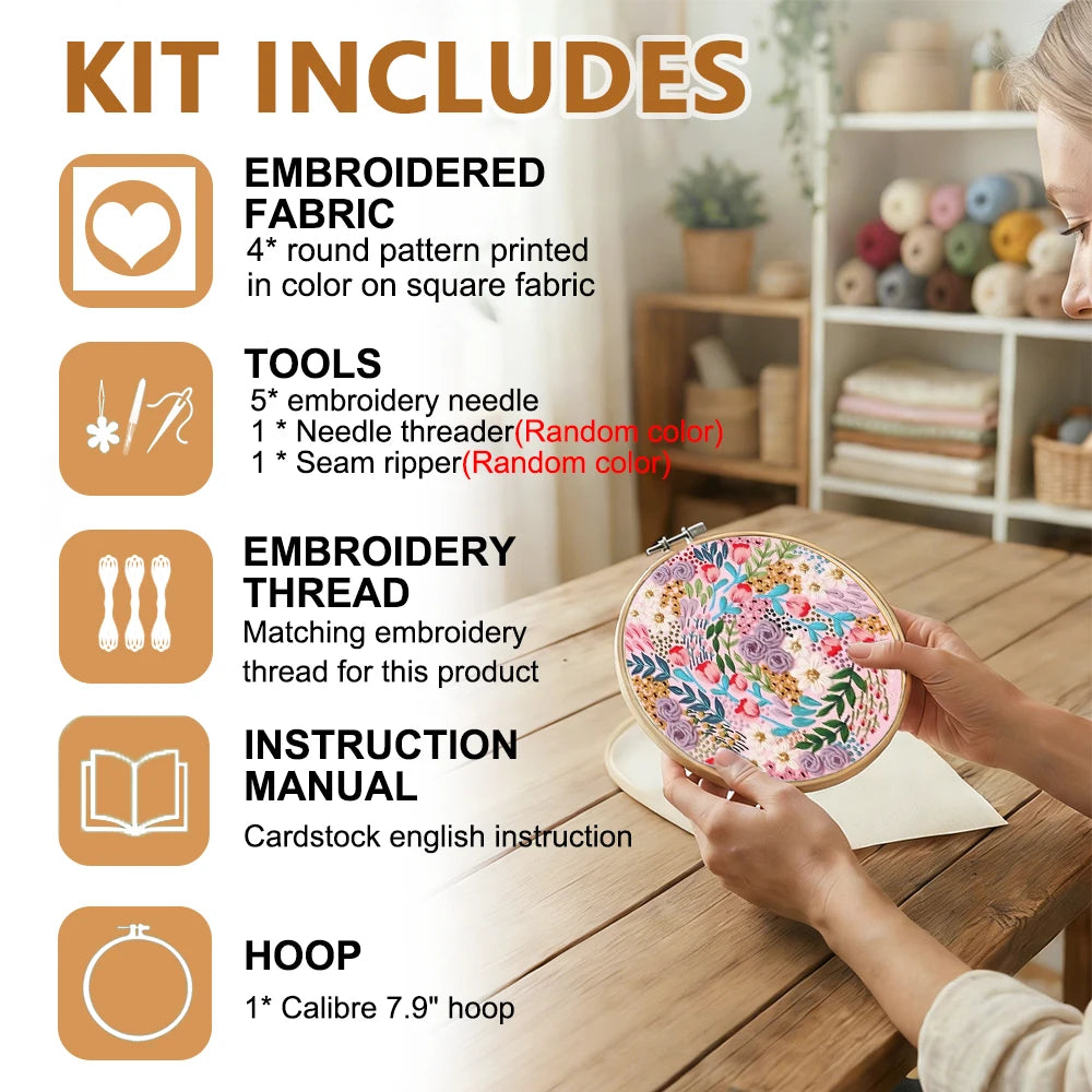 Flowers and Cactus Embroidery Kit