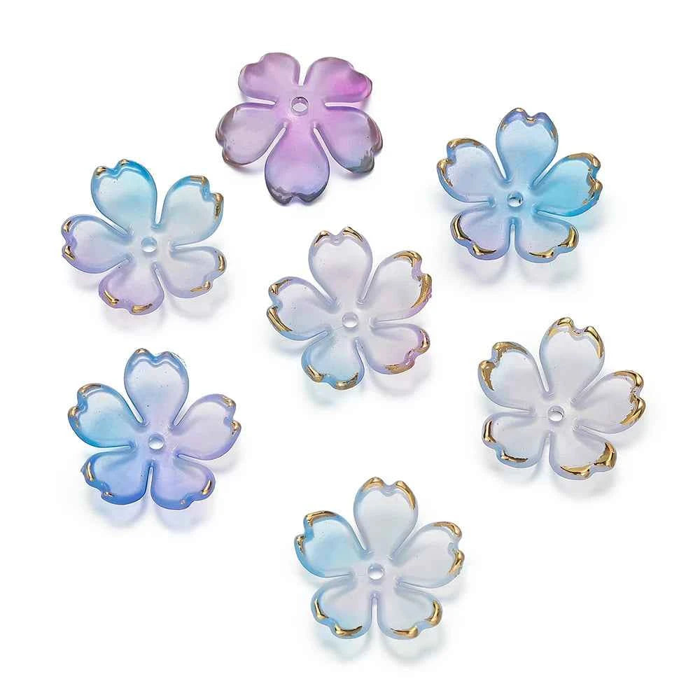 50 pcs Cherry Blossom, Acrylic, Golden Brushed Beads