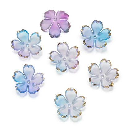 50 pcs Cherry Blossom, Acrylic, Golden Brushed Beads