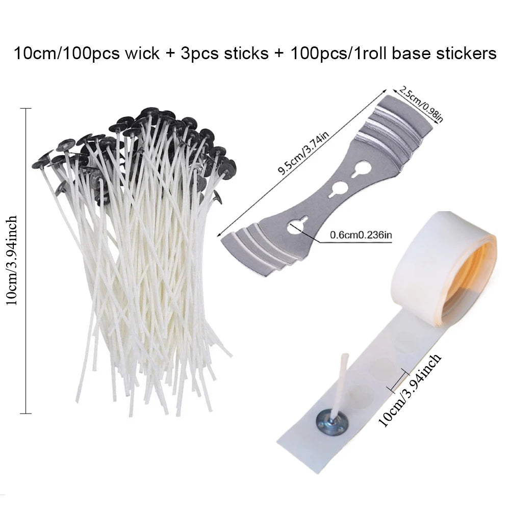 Candle Wicks Sets, Pre-Waxed Cotton Core Wicks with Base Stickers - Handmade Candle Making Tools