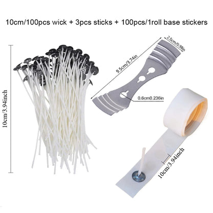 Candle Wicks Sets, Pre-Waxed Cotton Core Wicks with Base Stickers - Handmade Candle Making Tools