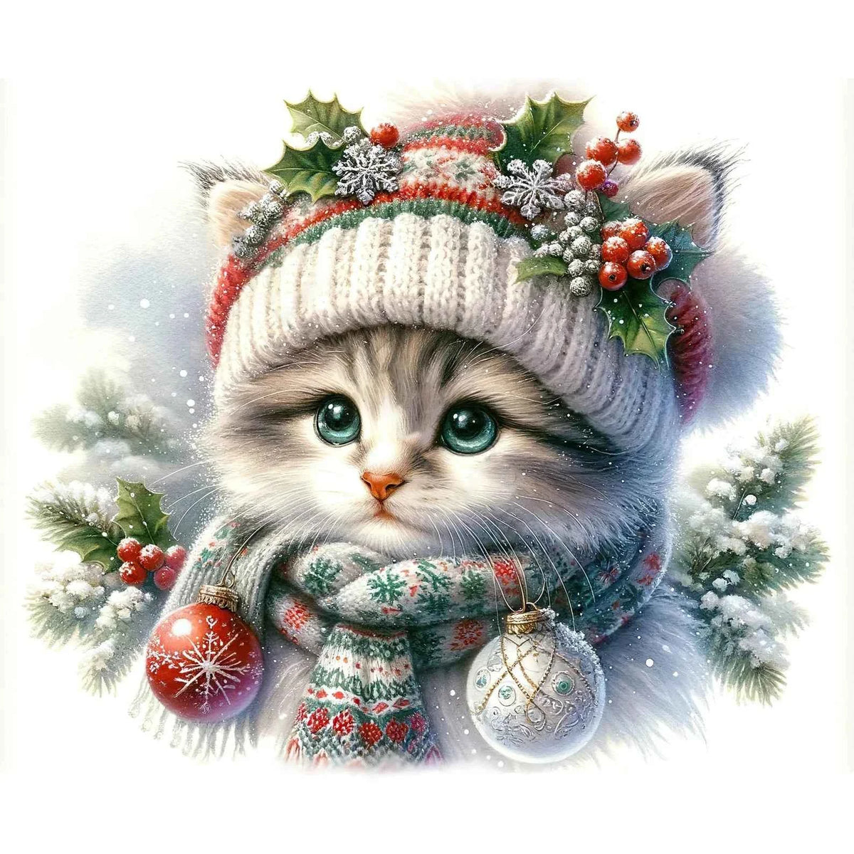 Christmas Animals Stamped Cross Stitch Kit – 11CT Printed Canvas, 6 Designs, 30 or 40 cm